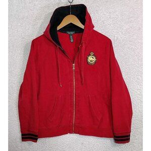 Lauren Ralph Lauren LRL Women's L Hoodie Full Zip Red Sweatshirt Crest Sailboat